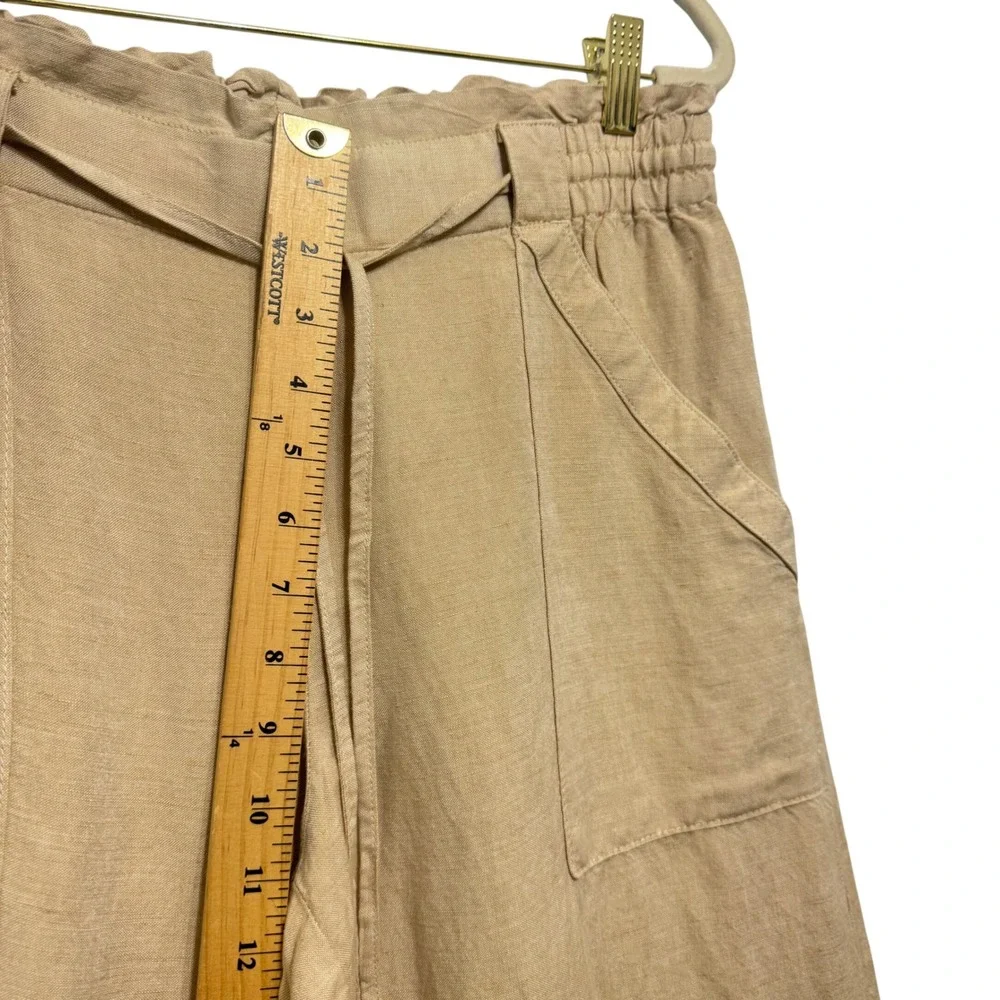 LOFT Wide Leg Linen‎ Blend Pants Womens M Tan NWT Paperbag Waist Pockets